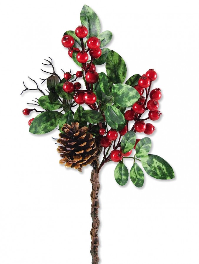 Berry Spray With Pine Cone Leaves & Assorted Decorations - 24cm