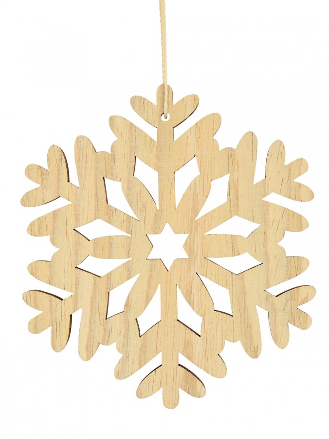 Natural Look Wood 2D Snowflake Hanging Decoration - 12cm