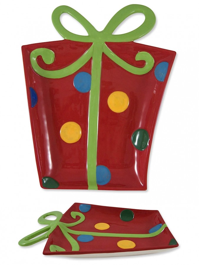 Ceramic Red Plate With Shape & Design Of A Gift Box - 29cm