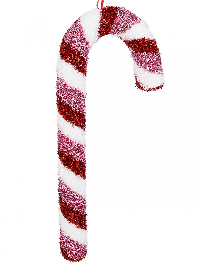 40cm Red, White & Pink Swirl Christmas Candy Cane Tinsel Plaque