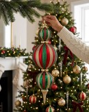 Red Green & Gold Heritage Stripe Multi Ball Large Display Finial | 59cm
