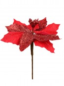 Red Sequin & Fabric Petal Decorative Poinsettia Floral Pick - 15cm