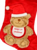 Baby's 1st Christmas Cuddly Looking Teddy Bear Red Christmas Stocking - 42cm