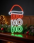 40cm Vertical Ho Ho Ho & Santa Hat Neon LED Light Display On Acrylic Board