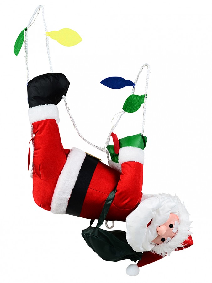 Padded Rope Climbing Santa With Lights Outdoor Hanging Decoration - 1.7m