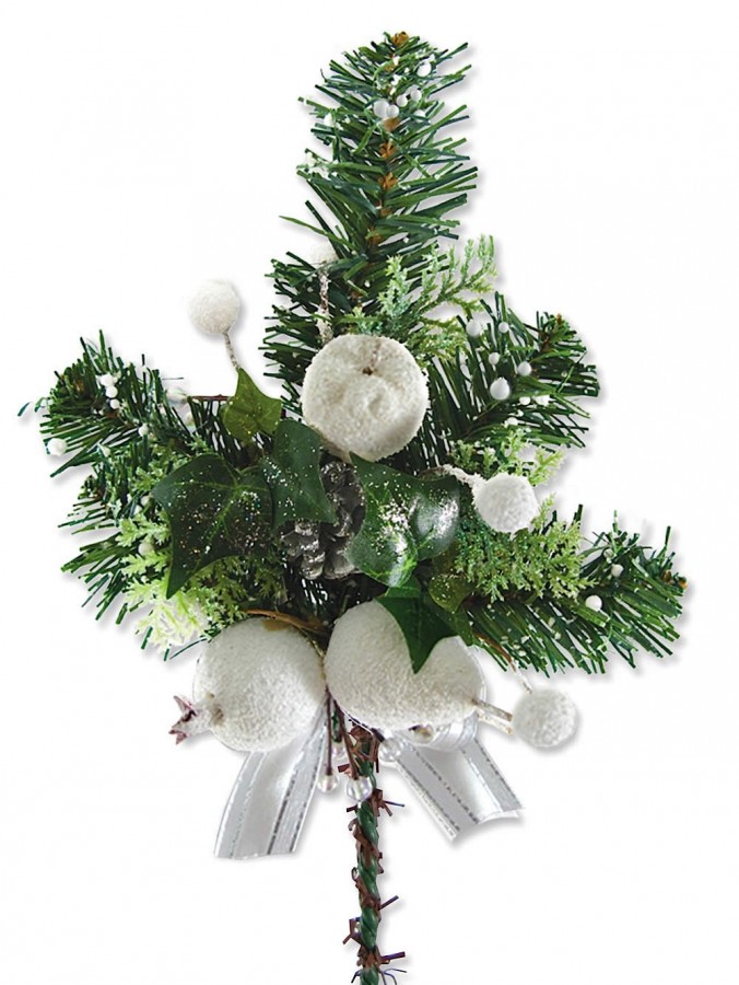 Frosted Pick With Apples, Berries & Assorted Decorations - 48cm
