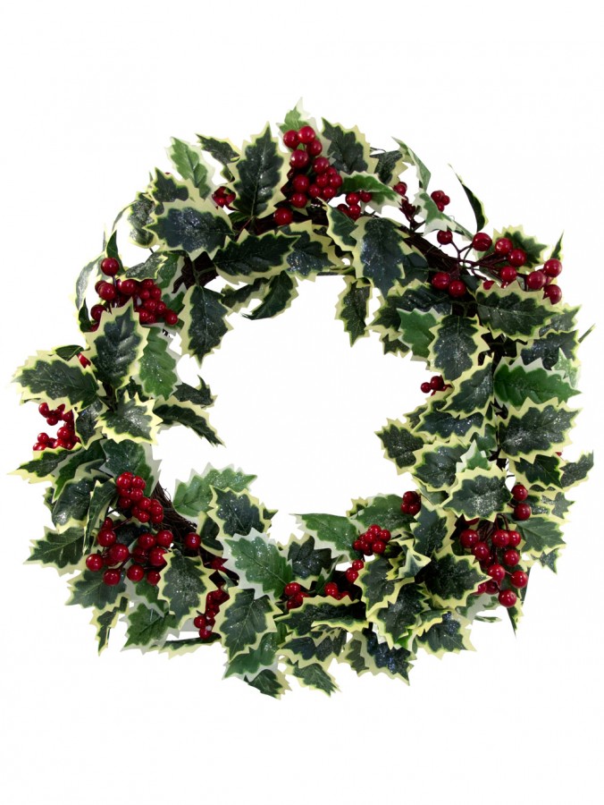 Holly Leaf & Berries Twig Wreath - 45cm