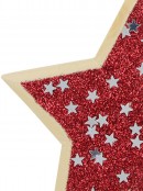 Wood Star With Red Glitter & Stars Christmas Tree Hanging Decoration - 12cm
