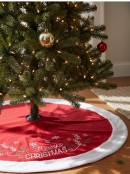 1m Red Fleece & White Faux Fur Embroidered Foliage Christmas Tree Skirt
