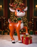 89cm Cute Reindeer Calf With Gift Life Size Resin Christmas Ornament