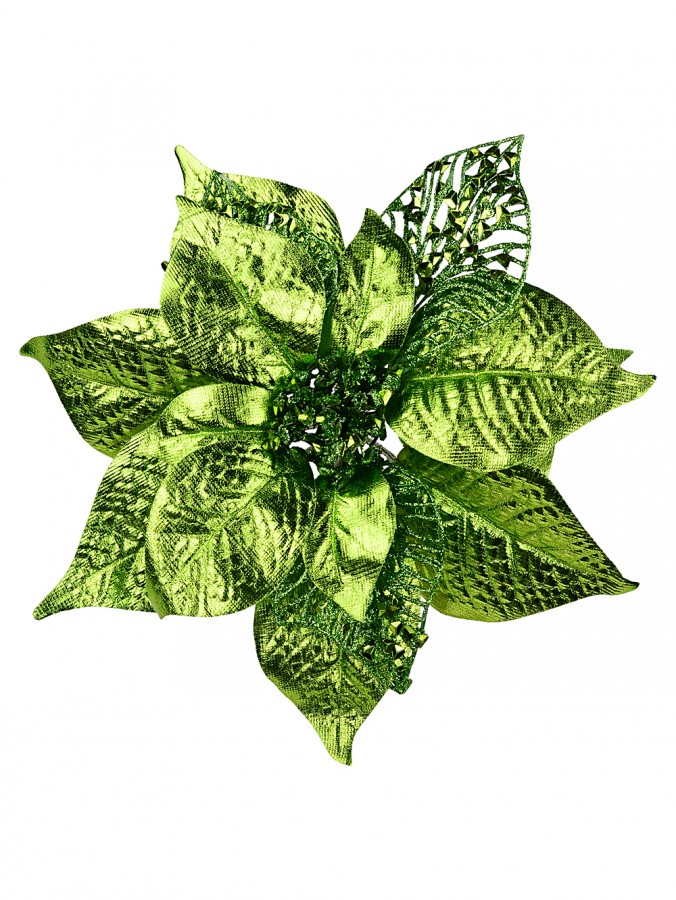 Luxe Olive Moss Green Textured Faux Leather Poinsettia Clip Pick | 26cm