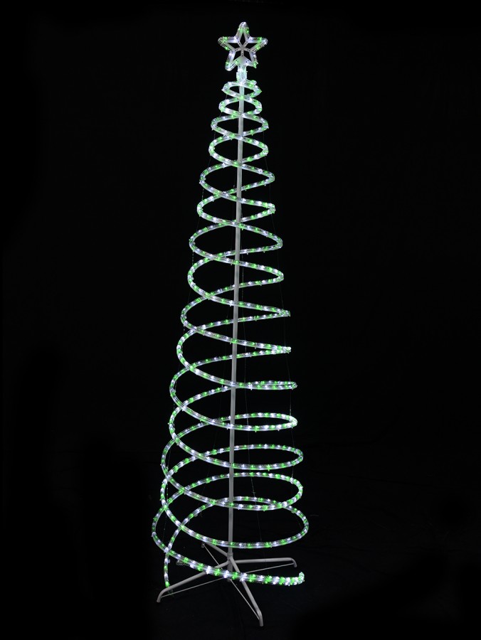 Green & Cool White 3D Spiral Rope Light Tree - 2.1m