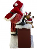 Large Decorative Santa Climbing In Chimney With Gifts & Tree - 84cm