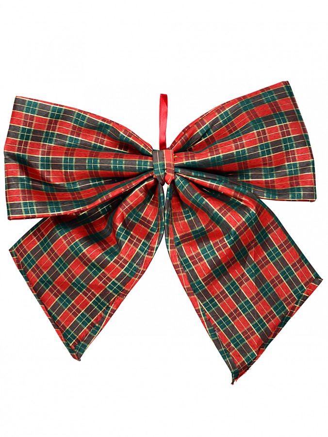 Large Red, Green & Gold Tartan Moulded Craft Bow Display Decoration - 45cm