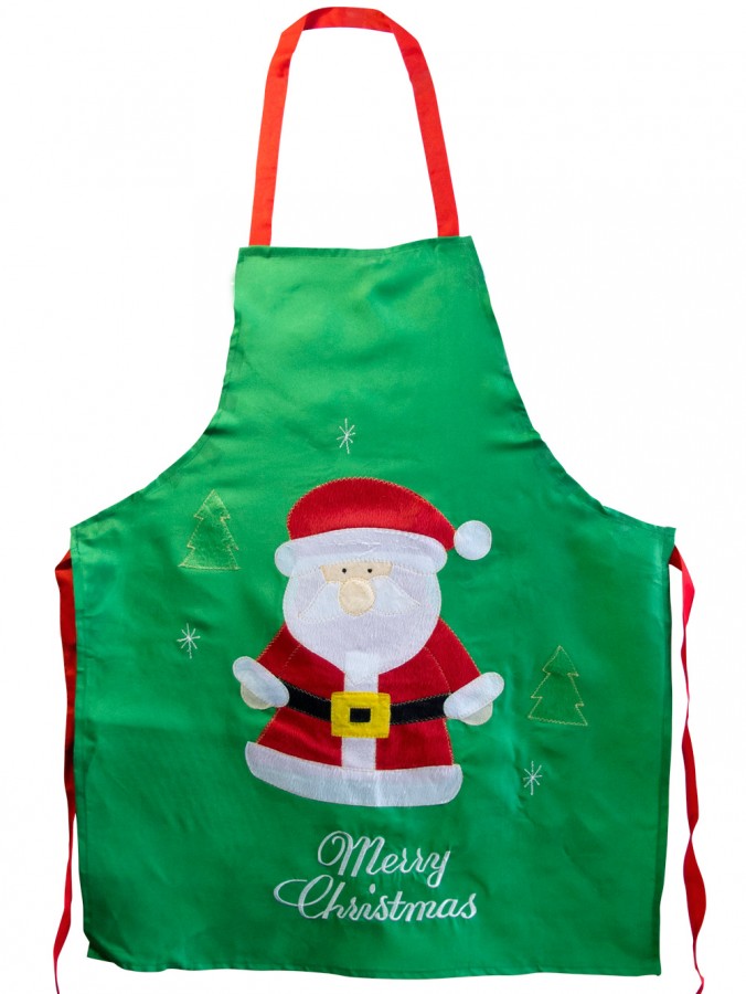 Merry Christmas & Santa Green Apron - 1 size fits most
