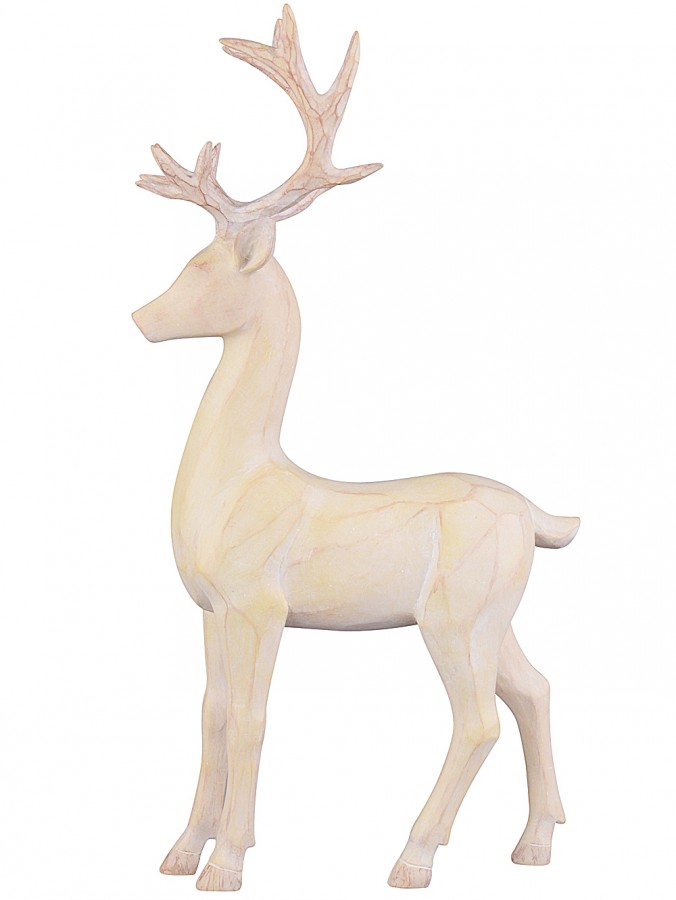 36cm Carved Wood Look Standing Reindeer Resin Figurine