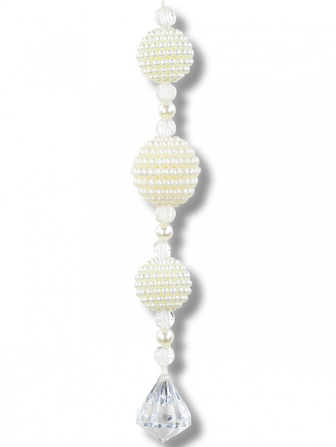 Whimsical Ivory Pearl & Clear Statement Stacked Orb Finial Drop | 23cm