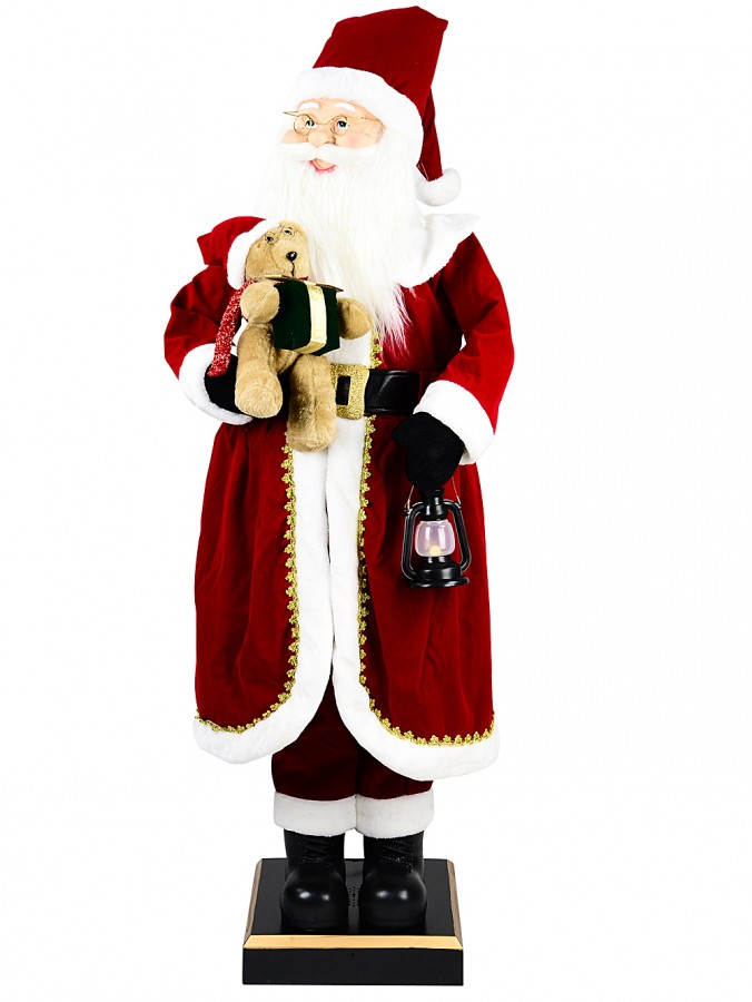 1.5m Classic Singing Life Size Santa Animated Toy With Lantern & Teddy Bear