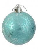 Turquoise & Aqua Sequinned Crackle Baubles - 6 x 60mm