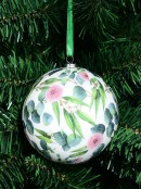 10cm Eucalyptus Leaves & Flowers Print With Silver Glitter Christmas Bauble