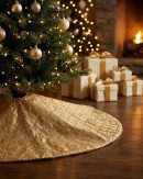 1.2m Gold Silk & Metallic Tinsel Ribbon Lattice Christmas Tree Skirt