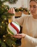 3x Dynamic White Signature Heritage Glitter Swirl Ball Bauble | 12cm