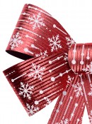 45cm Large Red Glitter Thread Stripe Christmas Bow With Snowflake Print