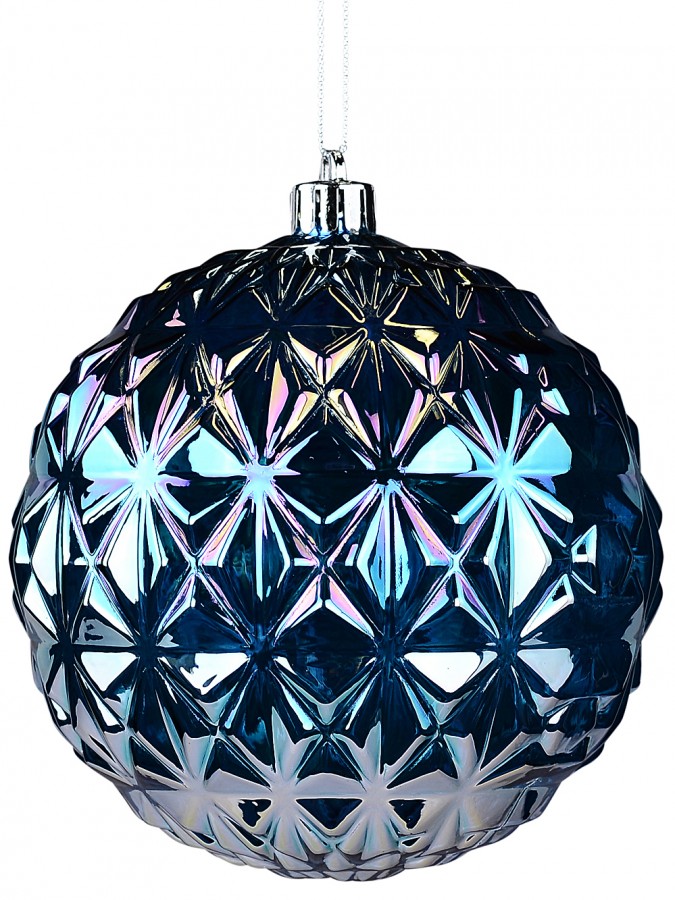 12cm Metallic Rainbow-Like Iridescent Geometric Pattern Christmas Ball Bauble