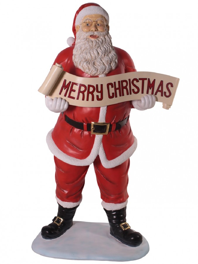 Classic Santa Claus Statue & Banner Resin Life Size Christmas Ornament - 1.5m