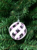 80mm White With Glitter & Light Purple Candy Swirl Christmas Ball Bauble