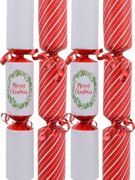 80 x Christmas Crackers Bon Bons Red Green & White 22cm with Snap & Stickers 