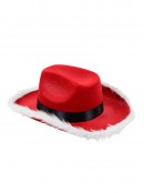 Red Cattleman Style Cowboy Santa Hat With Buckle Band - One Size Fits Most