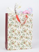 Small Ivory Gift Bag With Christmas Berry Branches Print