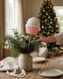 Pink Cupcake With Pastel Sprinkles & Silver Tinsel Long Christmas Stem | 71cm