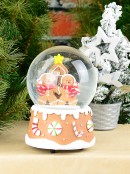 15cm Gingerbread Family & Tree Scene Wind-Up Music Snow Globe Ornament
