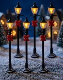 6x Illuminated Black Street Lamp Posts Village Accessories | 10cm