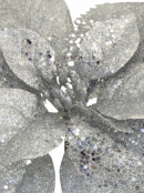 Silver Sequin & Glitter Poinsettia Decorative Christmas Floral Pick - 26cm