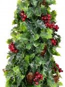 Conical Holly Leaf, Berry & Pine Cone Christmas Tree Table Top Ornament - 40cm