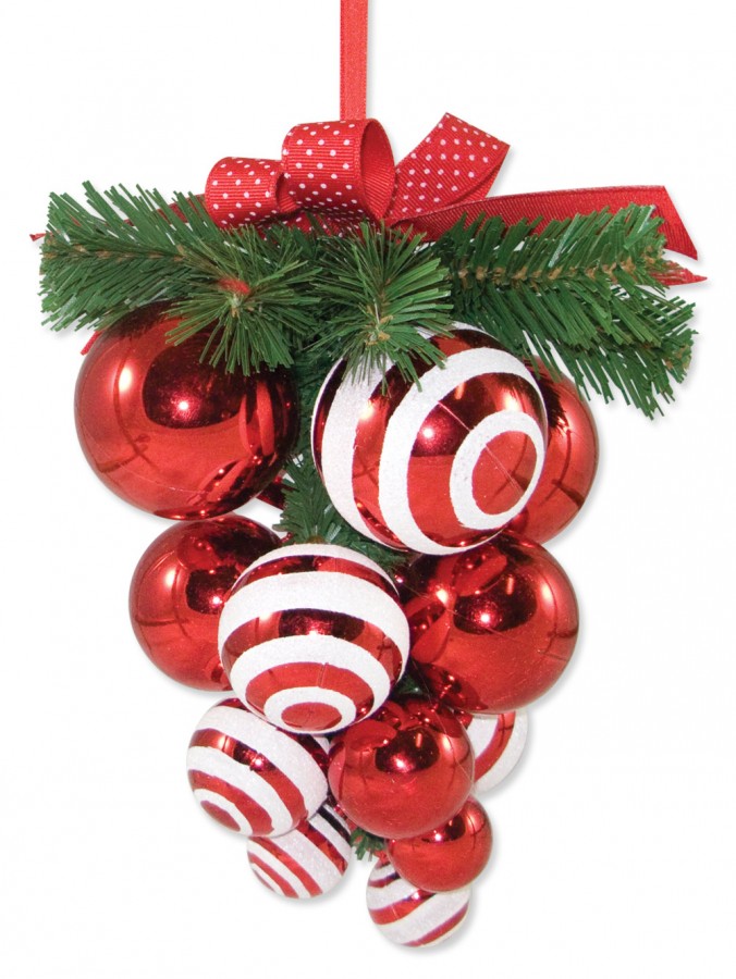 Red & White Bauble Cluster - 22cm