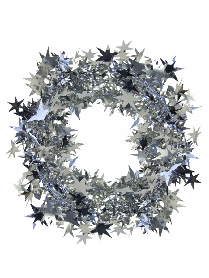 Shiny Silver Hexagram Star Wired Christmas Garland - 7.6m