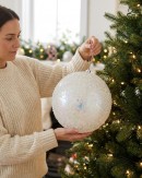 Clear Iridescent Beaded Monumental Large Display Bauble | 30cm