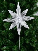 67cm Matte Silver Wire-Frame Look Christmas Star With Glitter Long Stem