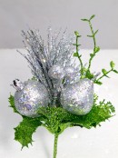 Assorted Silver Glittered Fruit Decorative Pick - 12cm