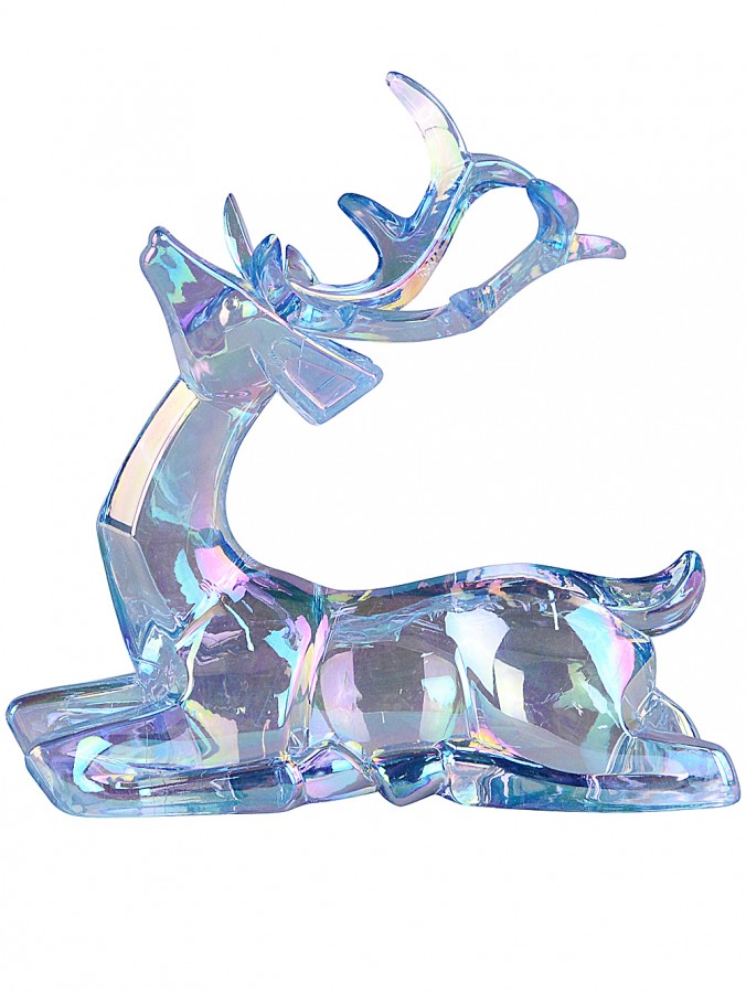 12cm Iridescent Blue Glass Look Sitting Reindeer Figurine