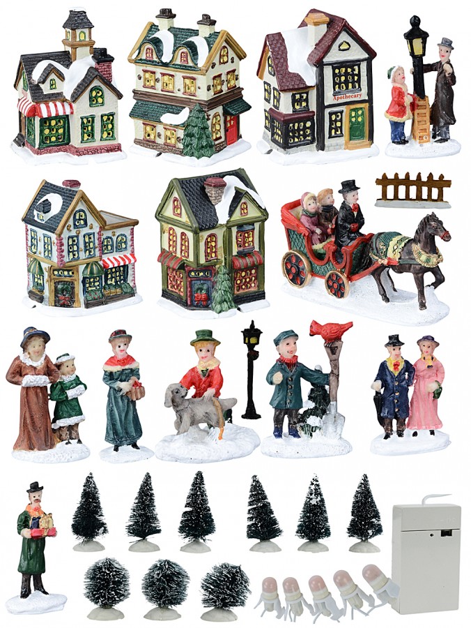 Christmas LED Battery Village Scene With Townsfolk Figurines - 24 Piece Set