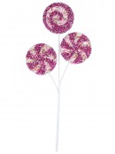 Pink & White Spiral Swirl Tinsel Candy Christmas Lollipop Long Stem - 21cm Wide