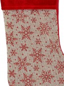 Natural Burlap With Glittered Snowflakes Pattern Christmas Stocking - 42cm