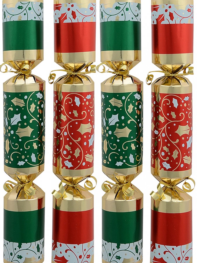Red & Green With Gold & White Holly Christmas Cracker Bon Bons - 50 x 26cm