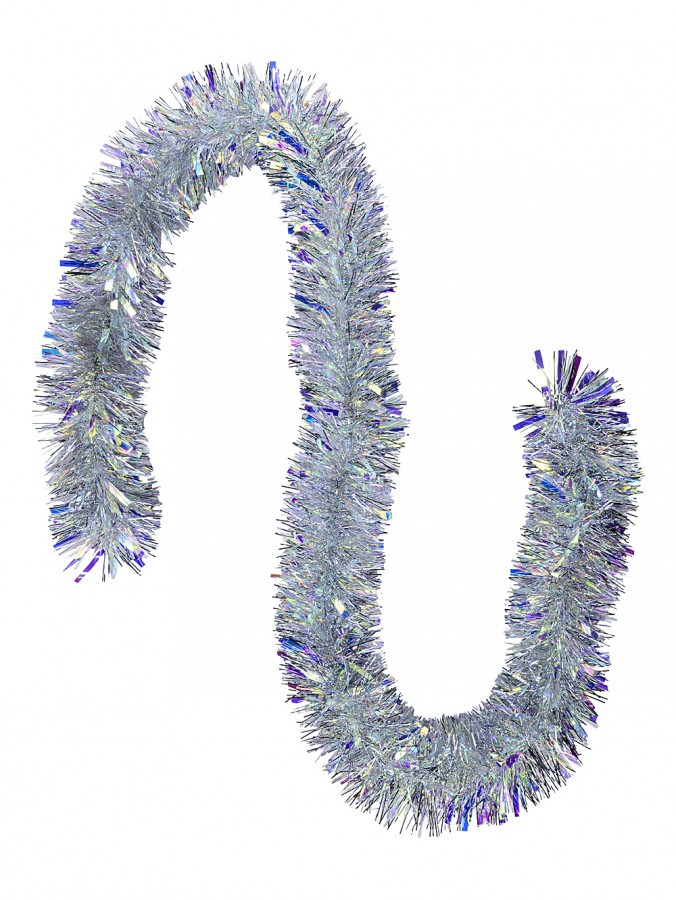 2m Silver Iridescent Thick & Thin Fir 9ply 11cm Needle Tinsel Garland