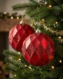 2x Dynamic Red Grand Diamond Textured Glitter Ball Bauble | 15cm